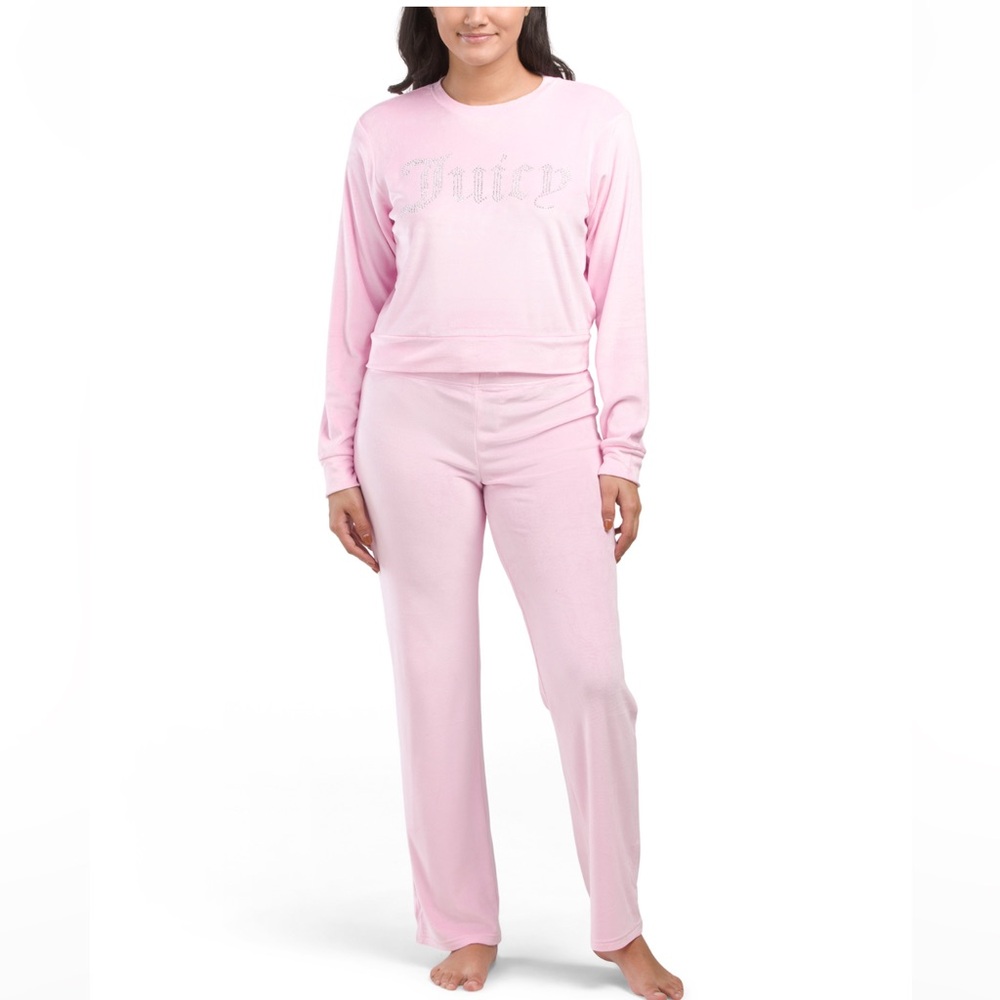 NWT JUICY COUTURE 2pc Velvet Lounge Set With Rhinestone Details in Pink Floral - Picture 1 of 8